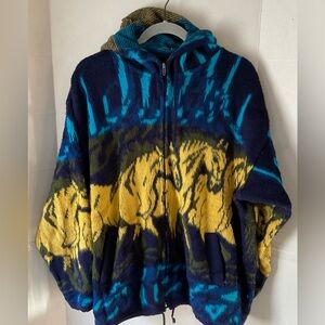 Artesanias Tuntaquimba horse Zip-Up Sweater men’s large wool handmade Ecuador